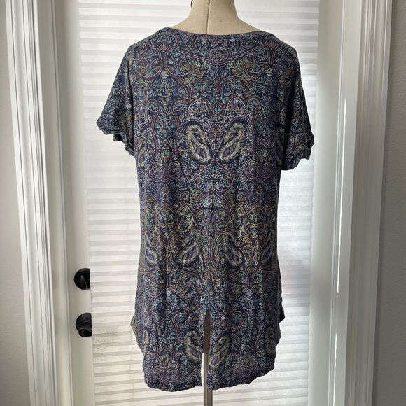 Lucky Brand Paisley Split back Tee, size L, Navy, cotton blend, made in India. - Picture 5 of 7
